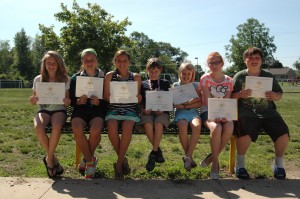 Students maintaining at least an A- in all subjects from kindergarten through fifth grade, as well as a “pass plus” on ISTEP earned a President Academic Award. These students are, from left, fifth graders Aundreya Wegener, Rhian Galloway, Grace Morrison, Mason Brown, Rebekah Whirledge, Anna Clark and Carter Bowman. 