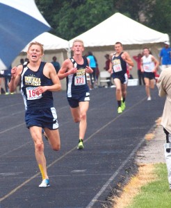 Former Warsaw distance star Jake Poyner, shown winning the 3,200 at the Midwest Meet of Champions June 15 in Fort Wayne, placed ninth in the 1,500 Saturday at the USA Junior Outdoor Track and Field Championships in Iowa (Photo provided by Tim Creason)