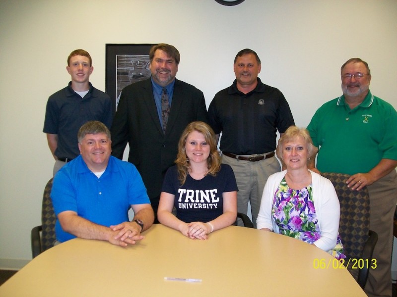Allyson Ross of Tippecanoe Valley will continue her golf career at Trine University. Ross is shown above, in front, with her parents James and Brenda. In back are Tyler Ross, TVHS principal Kirk Doehrmann, athletic director Duane Burkhart and coach Roger Moriarty (Photo provided)