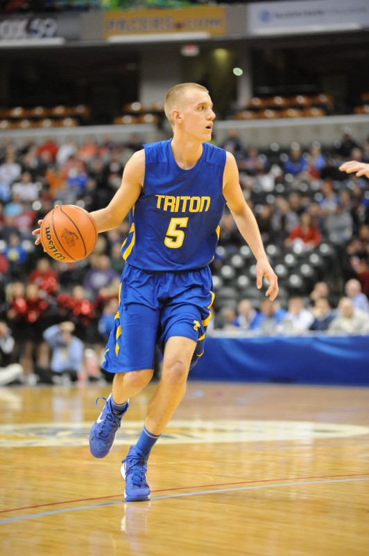 Former Triton star Clay Yeo is shown during the Class 1-A state championship game in March. Yeo is hoping to cap his prep career with two wins over Kentucky as a member of the Indiana All-Star team (Photo by Mike Deak)