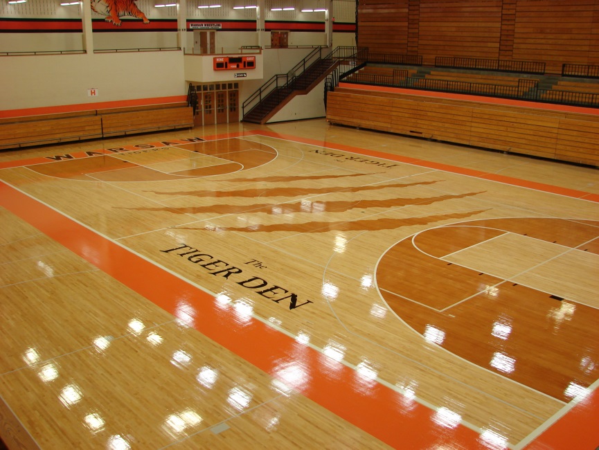 The hardwood floor of the WCHS Tiger Den received a facelift this summer. (Photo courtesy of Tiger Sports Nation)