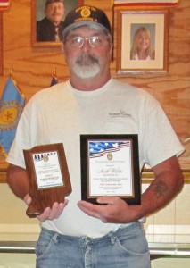 Sons of American Legion Commander Rick Hagan and awards presented to North Webster American Legion Squadron 253 at the Detachment convention for the state organization. (Photo provided)
