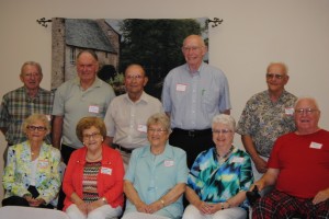 Class of 1953 — The honored class of 60 years at the North Webster High School alumni banquet were (from the left) front row, Sue Ferverda Niles, Norma Kaufman Moser, Lorena Marchand Karst, Donna Barnhart Leonhard and Daryle Hill. In the back were Ray Biltz, Bob Likens, Nub Niles, Jerry Rhodes and Lewis Neibert.  (Photo by Martha Stoelting) 