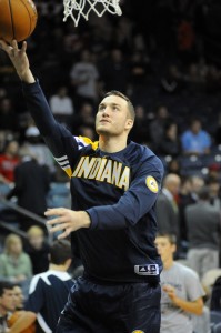 Warsaw native Miles Plumlee, shown during an exhibition game last year at Notre Dame, has been traded from the Pacers to Phoenix (File photo by Mike Deak)