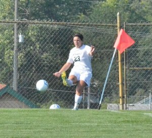 Sophomore Savannah Schwartz recorded an assist with this kick as Caitlin Clevenger would score for Wawasee. 