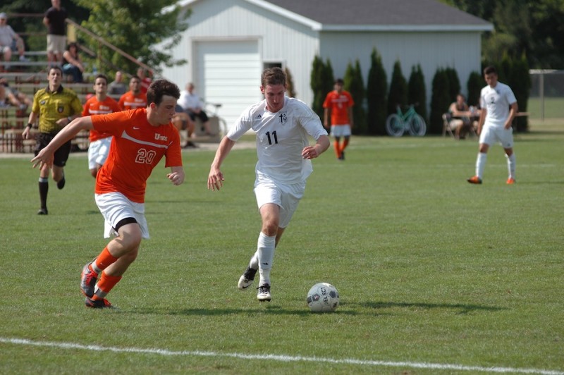 Steven Fiema, the reigning conference player of the year,  had two goals and an assist Saturday to lead Grace College to a season-opening soccer victory in Winona Lake (Photo provided by Grace College Sports Information Department)