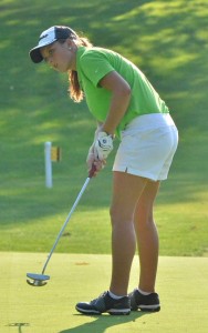 Lady Warrior junior Elizabeth Jackson looks for her putt to hit the bottom of the cup Tuesday evening at Maxwelton. (Photos by Nick Goralczyk)