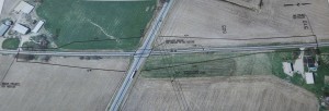 Shown is a diagram on file at Syracuse Public Library of the right of way and bridge area on the proposed CR 29 project to place a bridge over US 6. (Photo by Deb Pattereson)