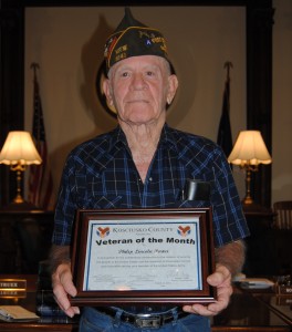 Philip Lincoln Porter was named August’s Veteran of the Month at Kosciusko County Commissioners meeting on Tuesday. A World War II veteran, Porter was in the Third Army and served with Gen. George S. Patton when Porter was a military policeman. (Photo by Phoebe Muthart)