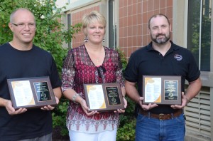 (From left) Andrew Bass, Tracey Akers and Don Ritter were all honored today at the WCS Welcome Back Ceremony as support, special services and teacher staff members of the year.  (Photo by Alyssa Richardson)