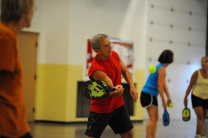 Roy Wentz returns volley during his game of pickleball.