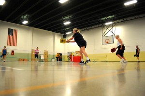 Game action of pickleball being played at the Warsaw Armory. (Photos by Mike Deak)