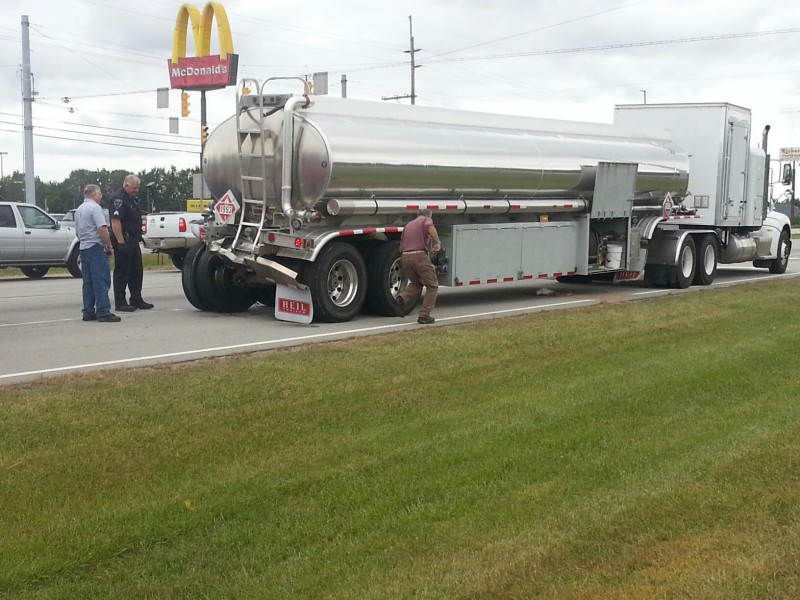 Fortunately no injuries were reported when a semi rear-ended this tanker in the westbound lane of U.S. 30, Warsaw. (Photos by Alyssa Richardson)