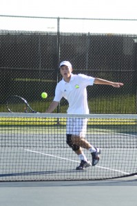 Senior Evan Miller was a winner at No. 3 singles for host Warsaw Monday night (Photo by Amanda Farrell)