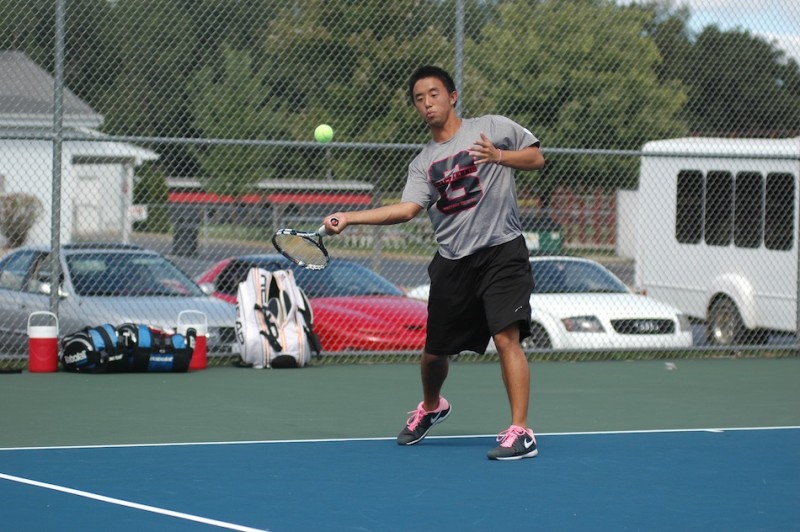 Senior Jack Wang makes a return for Grace College during a conference win Tuesday over Spring Arbor (Photo by Hannah Clemmons)