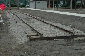 Shown is the finished Winona Interurban project along McKinley Street, near the intersection with Market Street in Warsaw. The rails were dug up from beneath McKinley Street. (Photo by Tim Ashley)