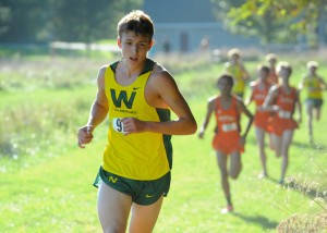 Wawasee's Jaxon Bame makes the turn at the 2K mark of the boys race.