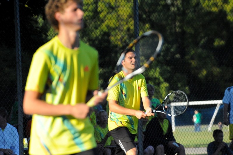 The Warsaw No. 1 doubles team of seniors Will Petro and Nikos Schlitt look to help the Tigers repeat as sectional champions. Warsaw opens sectional play at home versus Whitko Wednesday (File photo by Mike Deak)