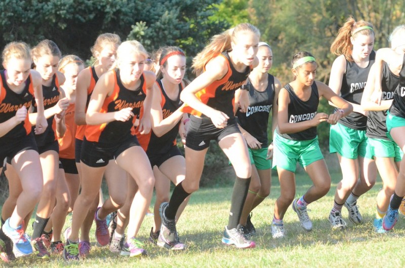 A Warsaw trio breaks from the starting line Tuesday night at Ox Bow Park.