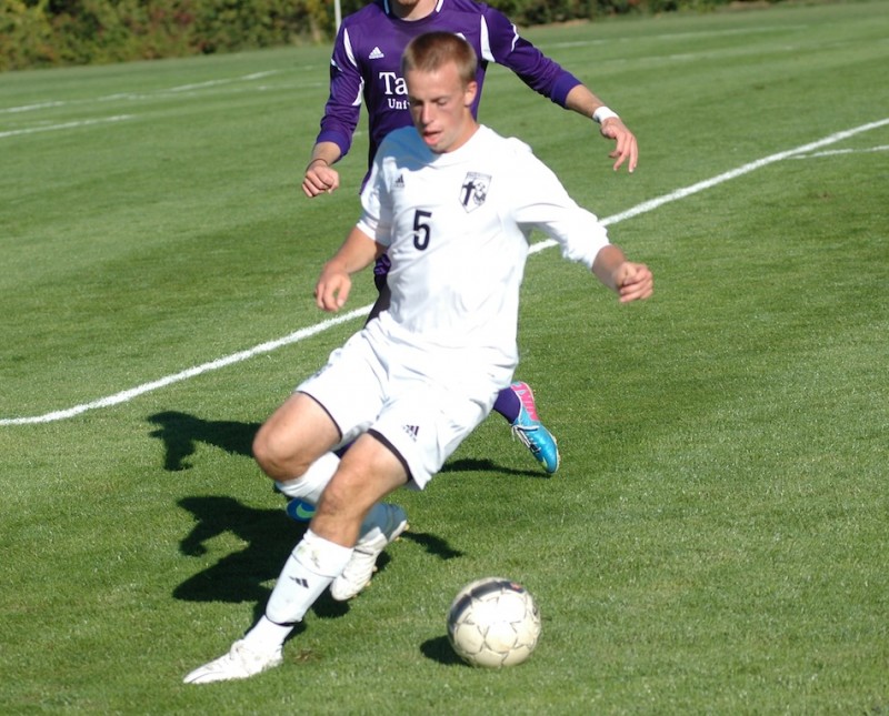 Kyle Hamlin scored the lone goal Wednesday to pace Grace past league foe Taylor 1-0 at Miller Field in Winona Lake (Photo provided by Grace College Sports Information Department)