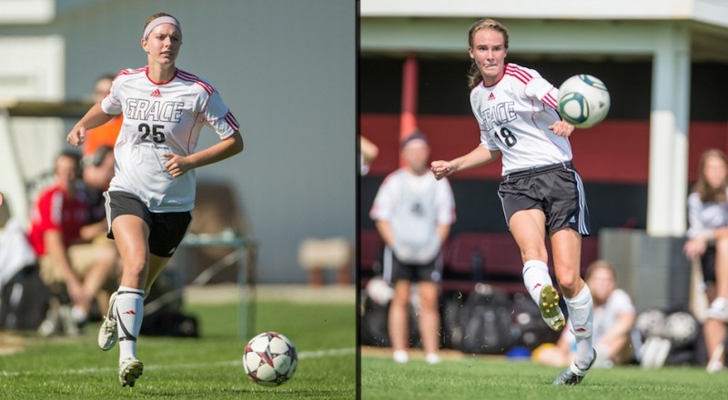 Grace College freshman Meredith Hollar (left) and sophomore Carianne Sobey (right) have been honored by the Crossroads League (Photos by Jeff Nycz) 