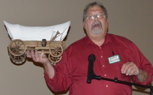 Randy Polston, Warsaw, followed the 2,000 mile original Oregon Trail on a nine-day adventure in 2009 and shared his experiences at the Kosciusko County Historical Society’s 48th annual banquet. He has presented such programs to schools, clubs, organizations and other gatherings. The journey was made possible through a Lily grant. (Photo by Deb Patterson)