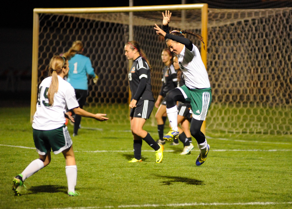 Northridge's Christina Juroff celebrates after scoring a goal during the second half of a 5-0 win over Warsaw in the Goshen Girls Soccer Regional Wednesday night. (Photos by Mike Deak)