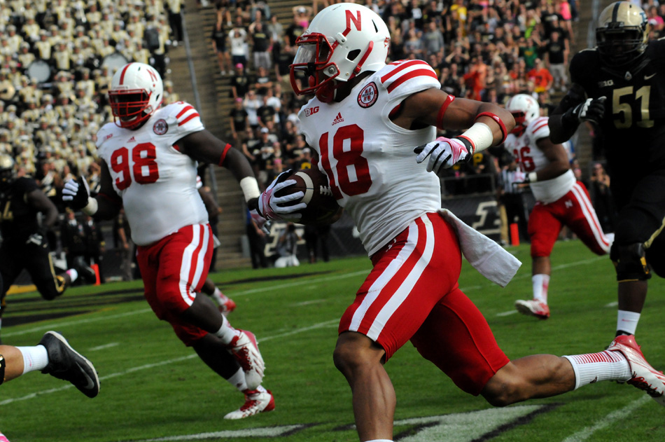 Nebraska wide receiver Quincy Enunwa runs free in the Purdue secondary during the Nebraska Cornhuskers throttled Purdue, 44-7, Saturday afternoon in West Lafayette. (Photos by Dave Deak)