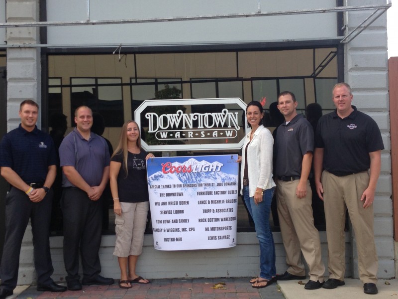 From left are Five Star Distributing employees Eric Rhodes and Allan Henderson; and The Downtown staff Dana Koors and Kristi Boren; and Five Star employees Blake Quinn and Jay Solloway. (Photo provided)