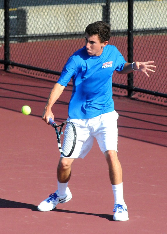 Whitko's Tyler Baugher was a winner in No. 1 singles play versus Warsaw in sectional play at Warsaw Wednesday.