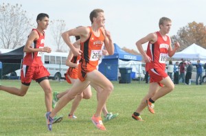 Senior Tyler Houvener nears the finish line for the Tigers at State Saturday.