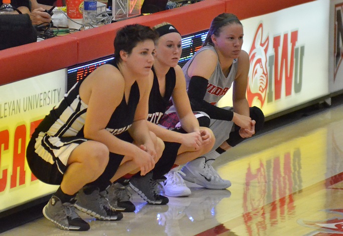 A trio of former NLC standouts wait to enter Saturday's contest. From L to R: Northridge graduate Lauren Adams, Wawasee graduates KiLee Knafel and Taylor Goshert.