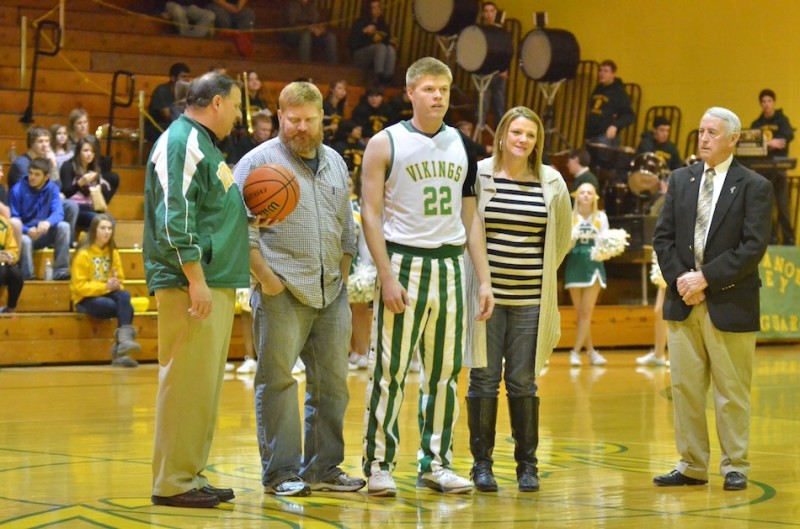 Tippecanoe Valley senior Tanner Andrews was honored Saturday night for recently scoring his 1,000th career point.