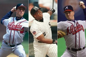 Greg Maddux, Frank Thomas and Tom Glavine (left to right) were all inducted into Major League Baseball's Hall of Fame Wednesday.