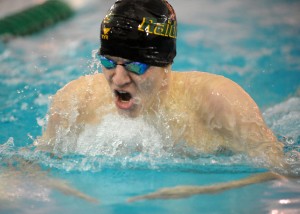 Northridge's Jon Stoller takes command in the individual medley against Wawasee Monday night. (Photos by Mike Deak)