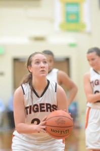 Pam Miller focuses on a free throw for the Tigers.