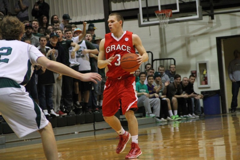 Logan Irwin, a former standout at Whitko High School, scored 15 points Wednesday night to help Grace upset host Huntington 56-54 in the Crossroads League Tournament (Photos provided by Grace College Sports Information Department)