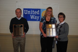 United Way of Kosciusko County’s annual celebration was held in Warsaw Feb. 13. Last year, the agency raised $1.9 million. Awards were also handed out to three volunteers. Pictured, from left, are Volunteer of the Year Denny Cripe, and Key Leaders of the Year Jamie Gift and Tabitha Cooper of Paragon Medical.