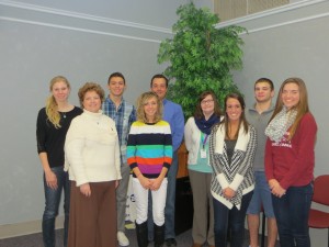 Pictured at the KYLA February meeting regarding social services in Kosciusko county, from left to right in the front row, are: Michelle Boxell, Cardinal Center; Kasha Miller, Tippecanoe Valley High School; Abbey Hartwiger, Lakeland Christian Academy; and Elaine Warner, Whitko High School. In the back row are: Courtney Linnemeier, Wawasee High School; Blake Schritter, Warsaw Community High School; Eric Lane, Fellowship Missions; Amanda Herendeen, Child Protective Services; and Nate Spangle, Triton High School.  (Photo provided)