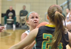 Kylee Rostochak goes up for two for Wawasee. Rostochak led Wawasee with six rebounds. (Photo by Nick Goralczyk)