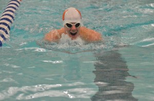 Mackenzie Pelo swims in the 100 breast for Warsaw. Pelo finished with a time of 1:04.41. (Photos by Nick Goralczyk)