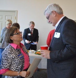 Sate Rep Rebeca Kubacki talks with primary Democratic candidate for U.S. Rep. District 3, Jim Redmond at the Syracuse-Wawasee Chamber of Commerce Meet the Candidates Night. (Photo by Deb Patterson)