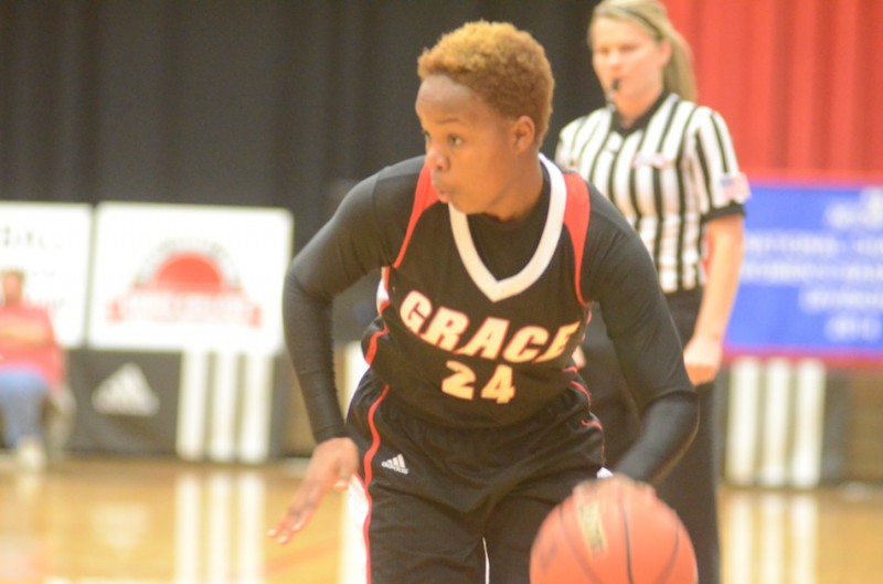 Freshman Darian Patton heads to the hoop for Grace Wednesday night.