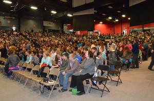 Students from Warsaw Community School Corporation, Wawasee School Corporation and Tippecanoe Valley Schools were among those to hear Kor's experiences. Approximately 2,500 students and staff attended the presentation.  (Photo by Alyssa Richardson)