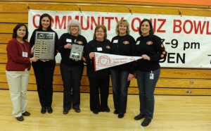 From left are Barb Smolen, Warsaw Education Foundation executive director;  and the Community Quiz Bowl winning team of Shaza Katrib, Betsy Sudhoff Karen Patrick, Barb McCollom and Liane Stewart. (Photo provided)