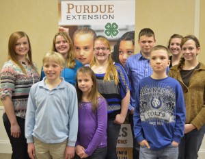 A few of the county's successful 4-H'ers were recognized at the county Extension Annual Meeting Monday. In front are Garrett Rodgers, Leina Helfers and Kevin Hesser. In back are Hannah Tucker Katrielle Rodgers, Madelyn Zimmerman, Scott Hesser, Lindsey O'Hara and Lacey Helfers. (Photo by Deb Patterson)