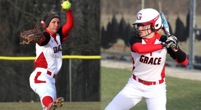 Grace College freshmen Hannah Adams (at left above) and Samantha Johnson have been honored by the Crossroads League (Photos provided by Grace College Sports Information Department)