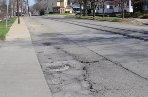 A sinkhole on Hickory Street was found by city workers on Wednesday prompting the B.O.W. to approve emergency status on getting it repaired. Smoke tests will be among the methods used to find where the potential problem may lie. (Photo by Stacey Page)