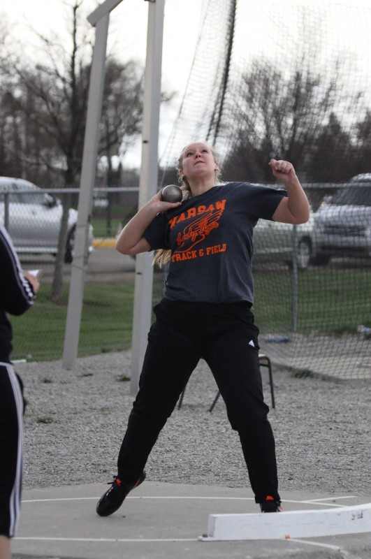 Emily Bailey was second in the shot put to help her Warsaw team to two more wins Tuesday night.