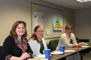 Schools,libraries and parent-teacher groups are working together to encourage teens in middle school and high school to read for fun. Shown meeting to make plans for an upcoming laser show are Gena Fowble, Wawasee High School, Katie Shelby, North Webster Library and Heather Cleavenger with Wawasee Middle School. Not shown are Milford and Syracuse libraries’ Julie Frew and Becky Brower. The laser show is a kick-off event for the teen summer reading programs at the libraries, Spark a Reaction. (Photo provided)